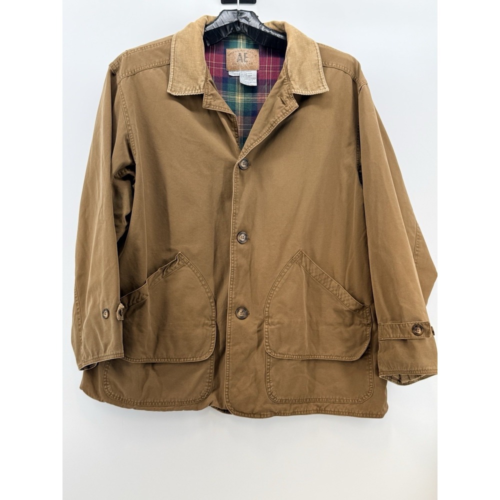 Vintage AMERICAN EAGLE OUTFITTERS Men Large Brown Chore Field Jacket Tan Flannel